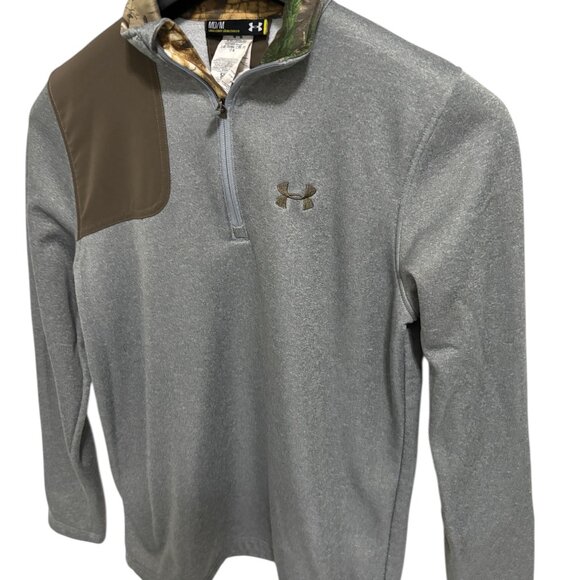 Under Armour Gray Camo 1/4 Zip Fleece Pullover Sweatshirt Size Medium Hunting - Picture 2 of 6